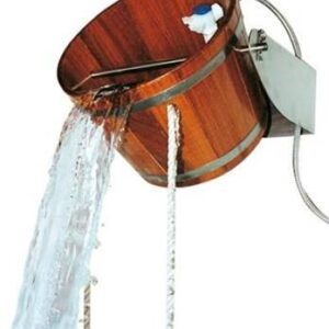 Authentieke houten stortemmer met RVS beugel en vlotter